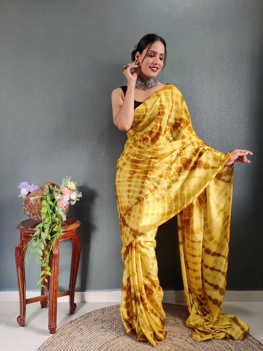 1 min Soft Georgette Yellow Shade Saree Ready to Wear