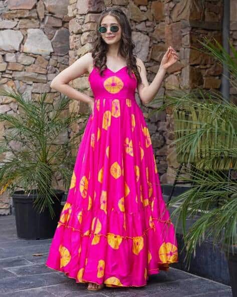 SVARAA Women Floral Print Anarkali Kurta Dress with V-Neck