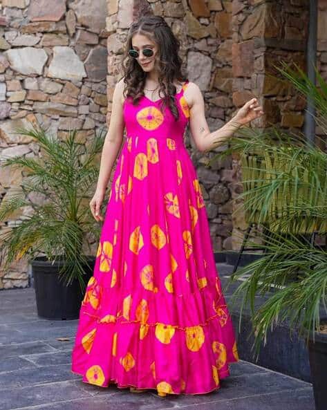 SVARAA Women Floral Print Anarkali Kurta Dress with V-Neck